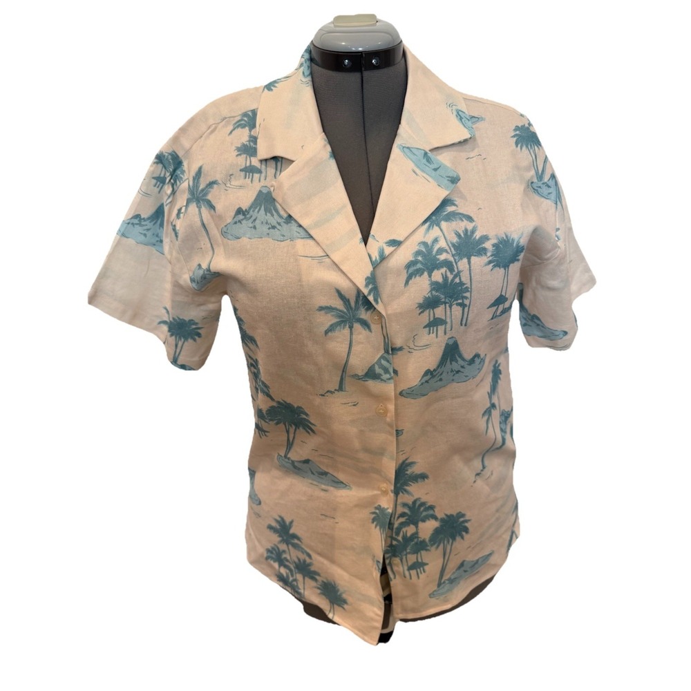 Gianni Bini palm tree linen shirt button‎ up PTP 21" Sz XS
